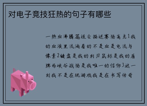 对电子竞技狂热的句子有哪些